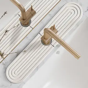 Kitchen Faucet Mat - Diatomite Splash Guard for Sink, Quick-Drying Water Absorbing Stone Tray [23.6" x 3.9", White], Includes Sandpaper