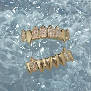 2 pcs Set of Grillz Vampire Iced Street Hip Hop Golden Plated Shiny Copper Gold-Plated Teeth Grillz Fangs Grills Daily Wear Halloween Party Unisex Heart Shaped Brackets Oral