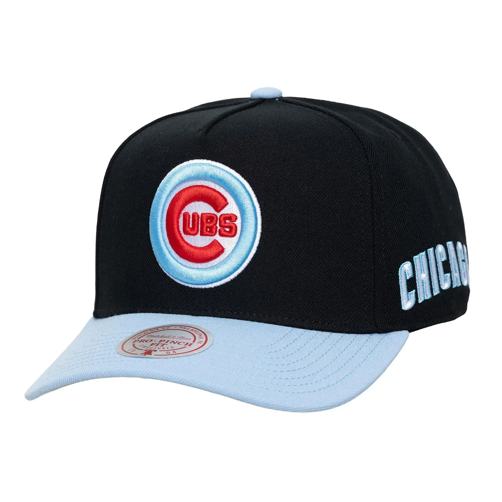Chicago Cubs Black/Light Blue Legendary Away Pro Pinch Snapback Hat MLB Throwback Cap Adjustable Fan Gear Mitchell & Ness