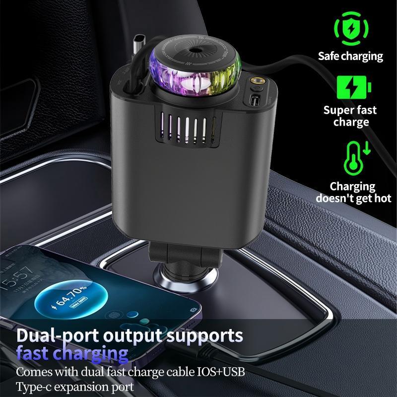Starlight Retractable Car Charger with Aromatherapy, 5 in 1 Fast Charging 45W Car Phone Charger Adapter, USB C Car Accessories Compatible with iPhone 16/15/14/13/12/11 and Android detail 5