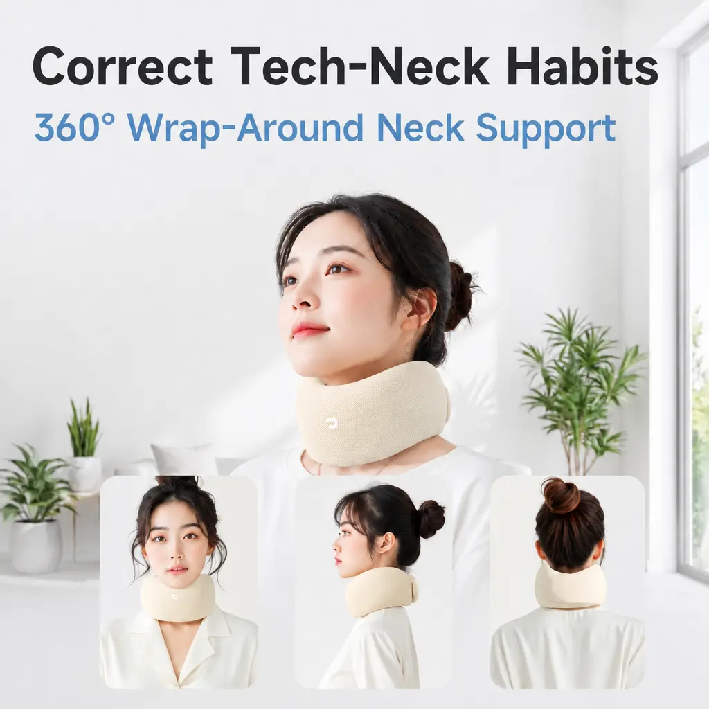 Rollable Neck Pillow with Chin Support - Portable Posture Corrector Collar & Cervical Neck Support Brace for Travel, Office & Phone Use