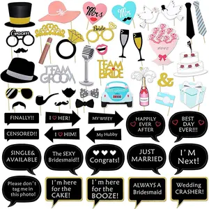 52pcs Wedding Photo Booth Props Set, Bride Gift Party Supplies, Perfect for Bridal Shower & Wedding Events, Fun Photography Accessories, Party Decoration Supplies, Party Favor