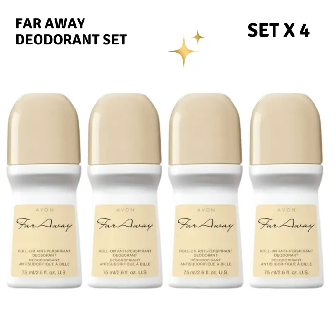 Avon Far Away Roll-On Deodorant Set By AVON 4-Pack Long-Lasting Fresh Protection Avon Far Away Roll-On Deodorant Set By AVON 4-Pack Long-Lasting Fresh Protection