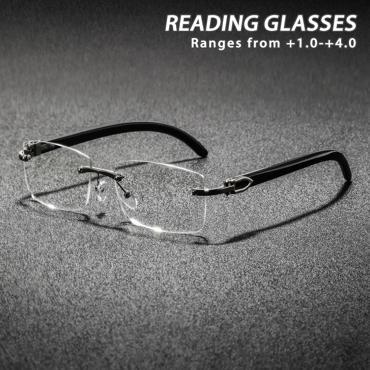 Men's Metal Square Frameless Reading Glasses, Vintage Simple Style, Fashionable Old Readers, Casual Luxury Eyewear, High Quality Eyewear, Rimless Eyeglasses, For Men