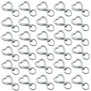 30 Pack Metal Heart Shape Keychain Clips, Spring Snap Keychain Hooks for Keys, Bag Charms, DIY Craft Accessories & Key Ring Hanging Buckles