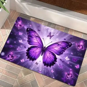 Enchanted Butterfly Bath Rug, Rich Deep Purple Base with Large Detailed Butterfly & Sparkle Accents, Durable & Wear-Resistant. Non-Slip Safety, Elevate Your Home with Magical Fairy Tale Charm