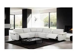 FM6014LG-PM 6 pc Hieronimus light grey chenille sectional sofa with power motion recliners and adjustable headrests