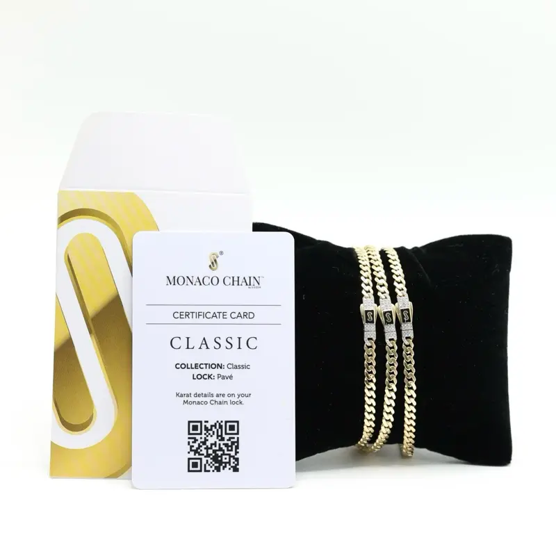 14KT Gold Monaco 4mm Bracelet Certified - 3 Sizes