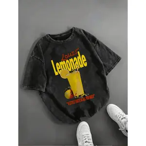 Lemonade Graphic Print T-shirt - Casual Round Neck Short Sleeves Everyday Washed Top