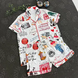 Graphic Jessiie Pajama Set, Pajamas For Music Lover, Casual Comfy Short Sleeves, Loungewear Nightwear Pajamas