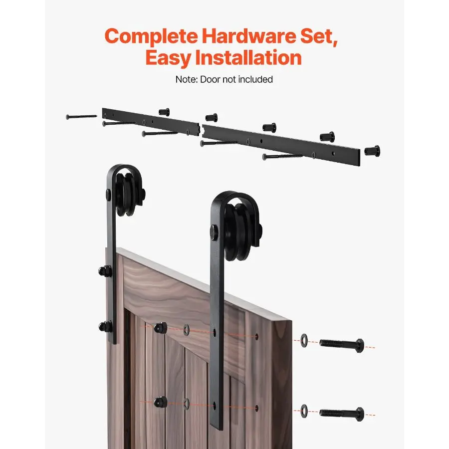VEVOR 5FT Sliding Barn Door Hardware Kit, 330 LBS Weight Capacity, Compatible with 30 Inches Max Width 1-3/8 to 1-3/4 Inches Thickness Single Sliding Barn Door, Durable Track J-shape Roller, Black