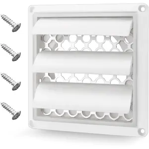 4" Louvered Dryer Vent Cover by  - Outdoor White Exhaust Cap with  Built-in Pest Guard Screen & Screws for 4 Inch Opening Hood Duct