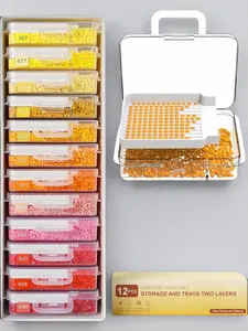 3-in-1 Diamond Painting Storage Containers Trays-12pcs, Unique Two Layers Diamond Art Accessories Trays with Lids, Beads & Drills Storage & Line-Up, with 143 Labels and 1 Rack
