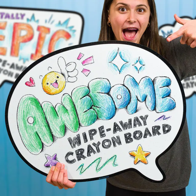 DoodleFace Wipe-Away Crayon Board - Your Dry-Erase Board Wishes It Was This Cool - Wall-Mount Speech Bubble Message Board with Crayons and Eraser. Snaps On & Off the Wall. Made in USA.