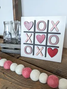 Valentine's Tic Tac Toe Sign Or Craft Kit Laser Cut Wooden 7 x 7 Inches Decoration