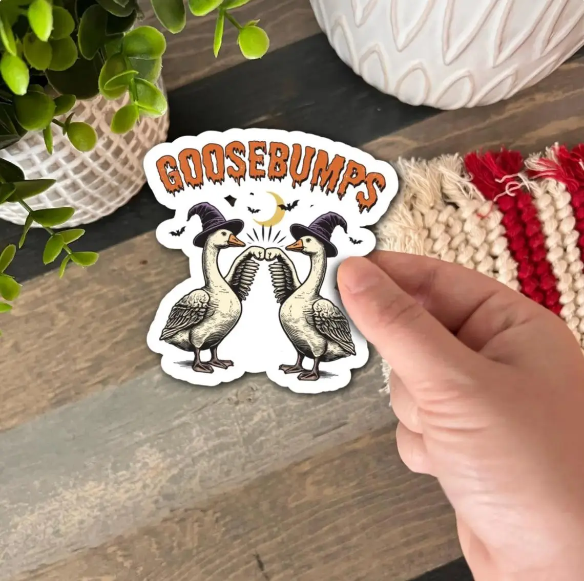 Halloween Spooky Durable Vinyl Sticker Funny Witchy Geese Fist Bumps Goosebumps Waterproof Ornaments Decorative Sticker Pack for Halloween Decor