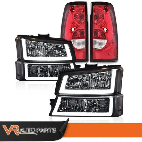 NEW 4X FIT FOR 2003-06 SILVERADO CLEAR HEADLIGHT LAMP WITH LED DRL & TAIL LIGHTS, Led Drls, Polycarbonate Parts Automotive