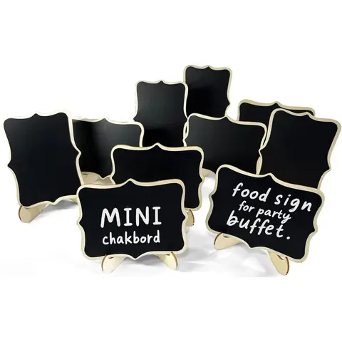 10pcs Mini Wooden Chalkboard Signs with Stands, Durable Reusable Food Labels for Party Buffets, Wedding Table Name Cards, Drink Labels, Taco/Candy Bar & Catering Displays