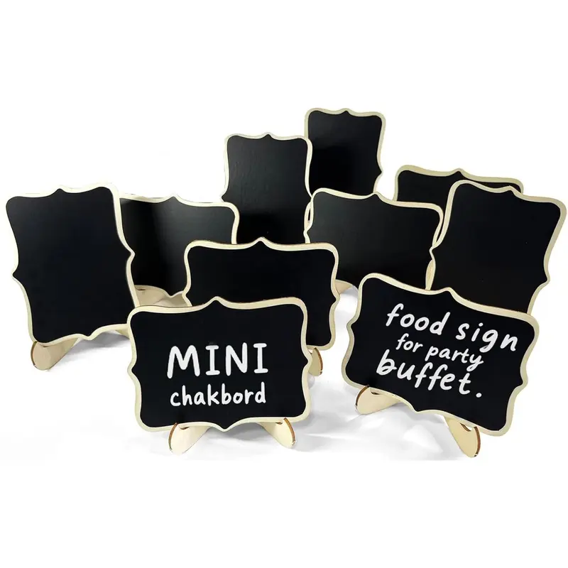 10pcs Mini Wooden Chalkboard Signs with Stands, Durable Reusable Food Labels for Party Buffets, Wedding Table Name Cards, Drink Labels, Taco/Candy Bar & Catering Displays