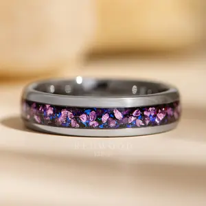 Silver Tungsten Ring with Purple Lab-Created Alexandrite - 6MM