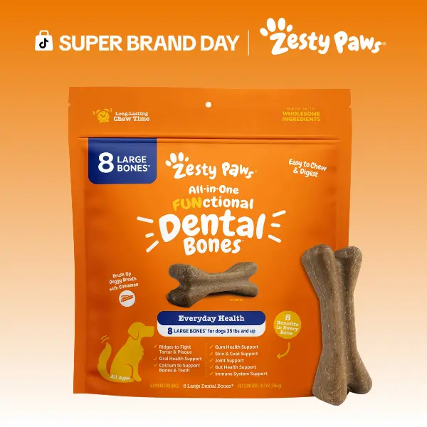 Zesty Paws All-in-One Functional Dental Bone Chews for Large Sized Dogs, Large Easy Chew Dog Treats, Joint & Immune Health Support Vitamin