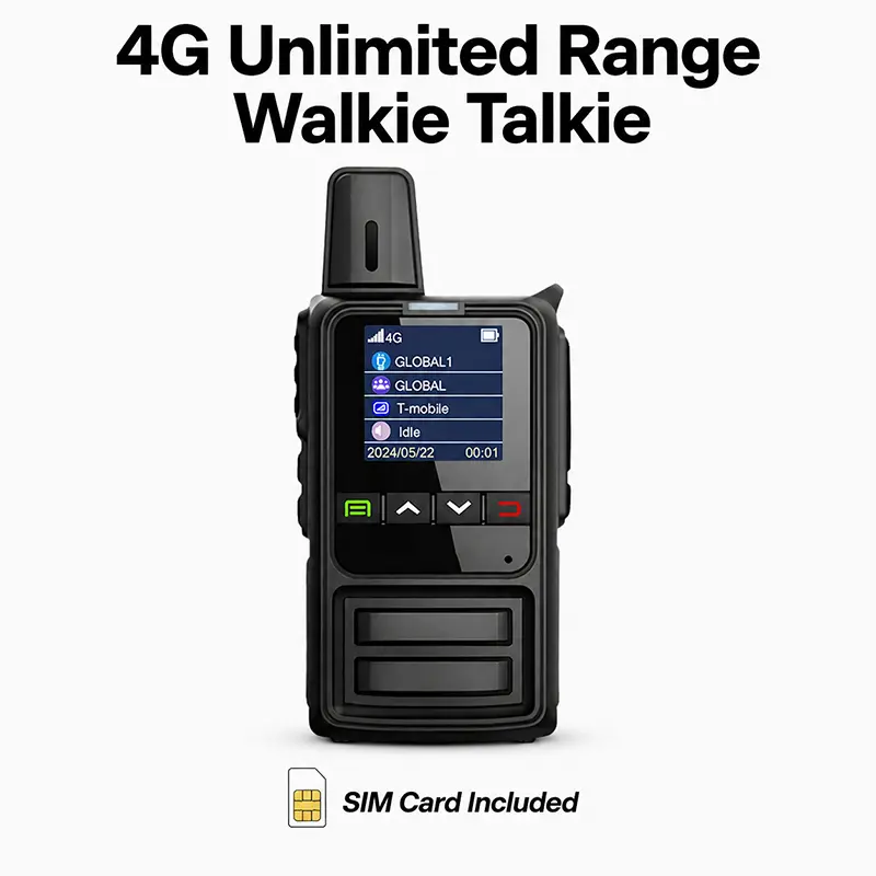 4G Long Range Walkie Talkie - Handheld 2-Way Radio with Included SIM Card, Noise Reduction, Shockproof Durable Design for Construction, Outdoor Hunting Camping Team Communication