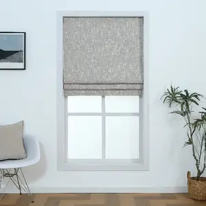 Motorized Roman Shade - 100% Blackout Cordless Remote Controlled Linen Fabric Modern Design Easy Install | Shadisfy
