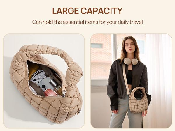 【Clearance Sale】Telena Puffer Bag Fashion Quilted Tote Bag Nylon Shoulder Crossbody Bags for Women Lightweight Carryall Hobo Bag Gift Purse