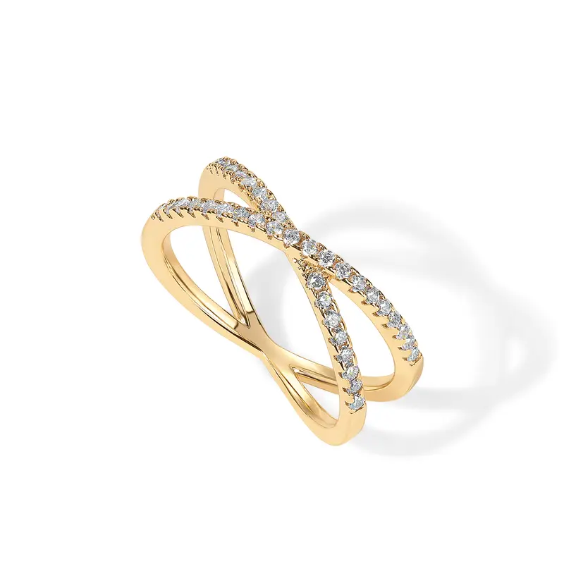 PAVOI 14K Gold Plated Women's X Ring Simulated Diamond CZ Criss Cross Ring