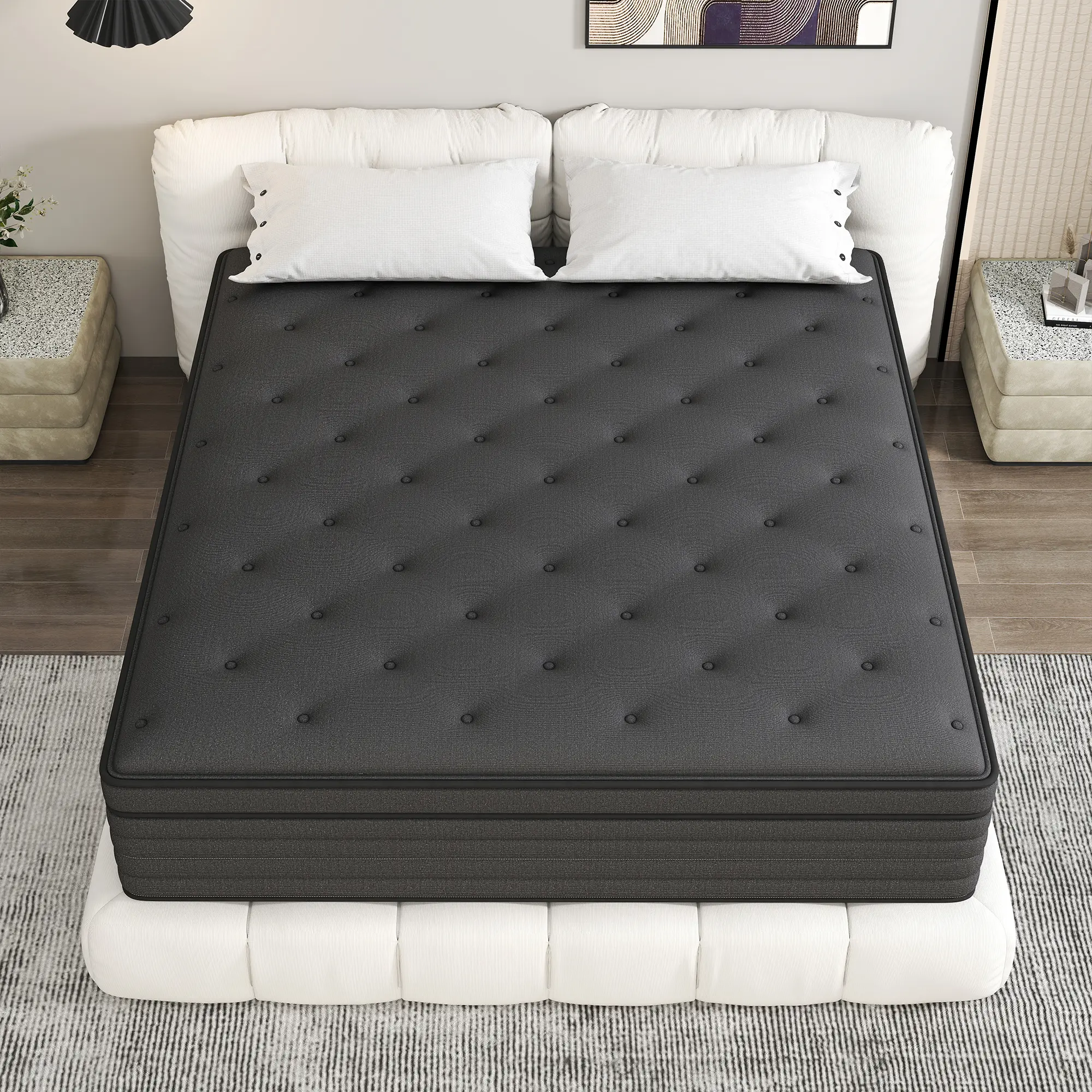 KORLOVY 8/12/14 Inch Black Mattress Twin Full Queen King Size Memory Foam Hybrid Pocket Spring Medium Firm Durable Boxed Mattresses Fiberglass-free, Premium Memory Foam, Foam Filling Mattress