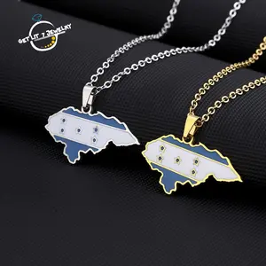 Honduras Map and Flag Necklaces - Available in Men's | Women's and Couples' Styles | Fashionable & Versatile | Anniversary Gift | Selected Gift | Creative Ethnic Map Pendant Necklace