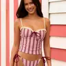 SAMIOL Women's 2-Piece Tankinis Set Bathing Suit - Adjustable Tie Striped Ruffle Swing Top with 3/4 Cup Support, High Waisted High Cut Floral Ruched Bottoms, Soft Nylon Spandex Quick Dry Anti-Chlorine Modest Casual Beachwear for Fun in the Sun, Pool