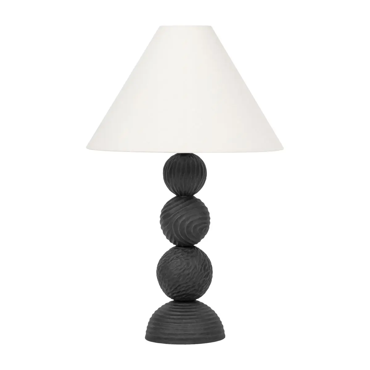 Miela Table Lamp – Black Motif Ceramic, Folk Art Design, Off-White Linen Shade, 30-Inch Height