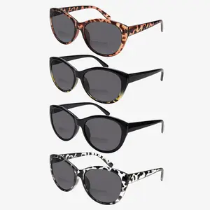 4-Piece Dual-Focus Sun Reading Glasses With Blue Light Protection Suitable For Women And Men Large Frames Spring Hinges Stylish Patterns Durable Lenses Ideal For Vacations, Outdoor Activities, And Daily Use Fashion Accessory Holiday Gift