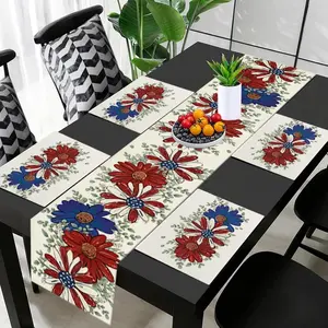 2D flat printing, 1 piece/2 pieces/4 pieces/6 pieces/8 pieces/5 pieces set/7 pieces set patriotic American table flag placemat set, Table Mats, daisies, sunflowers and stars - desktop decoration No. 7, Independence Day party decoration, Memorial Day