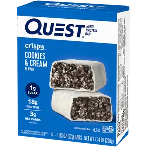 (3 pack) Quest Nutrition, Crispy Hero Protein Bars, Low Carb, Gluten Free, Cookies & Cream, 4 Count