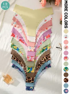 12 Pack Women's Seamless Low Rise V-Briefs Sexy Wavy Women's Lingerie Panties