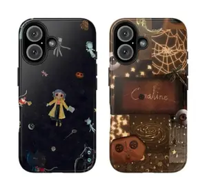 Whimsical Girl Phone Case for iPhone 17 ProMax Plus Air 16 15 14 13 12 11 X XR,Creepy Cute Button Eye & Black Cat, Blue Night Sky, Spooky Galaxy, Creepy Cute Gift for Friends Dark Fantasy Movie