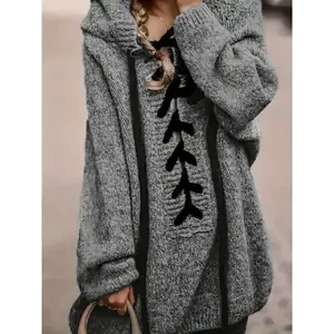 Plus Size, Plus-Size Women's Elegant Hooded Sweater - Long Sleeve Pullover with Adjustable Drawstring Hood, Soft Stretchy Fabric, Machine Washable, Solid Color Casual Winter Fall Tops, Hoodie, Autumn Apparel, Minimalistic Design,