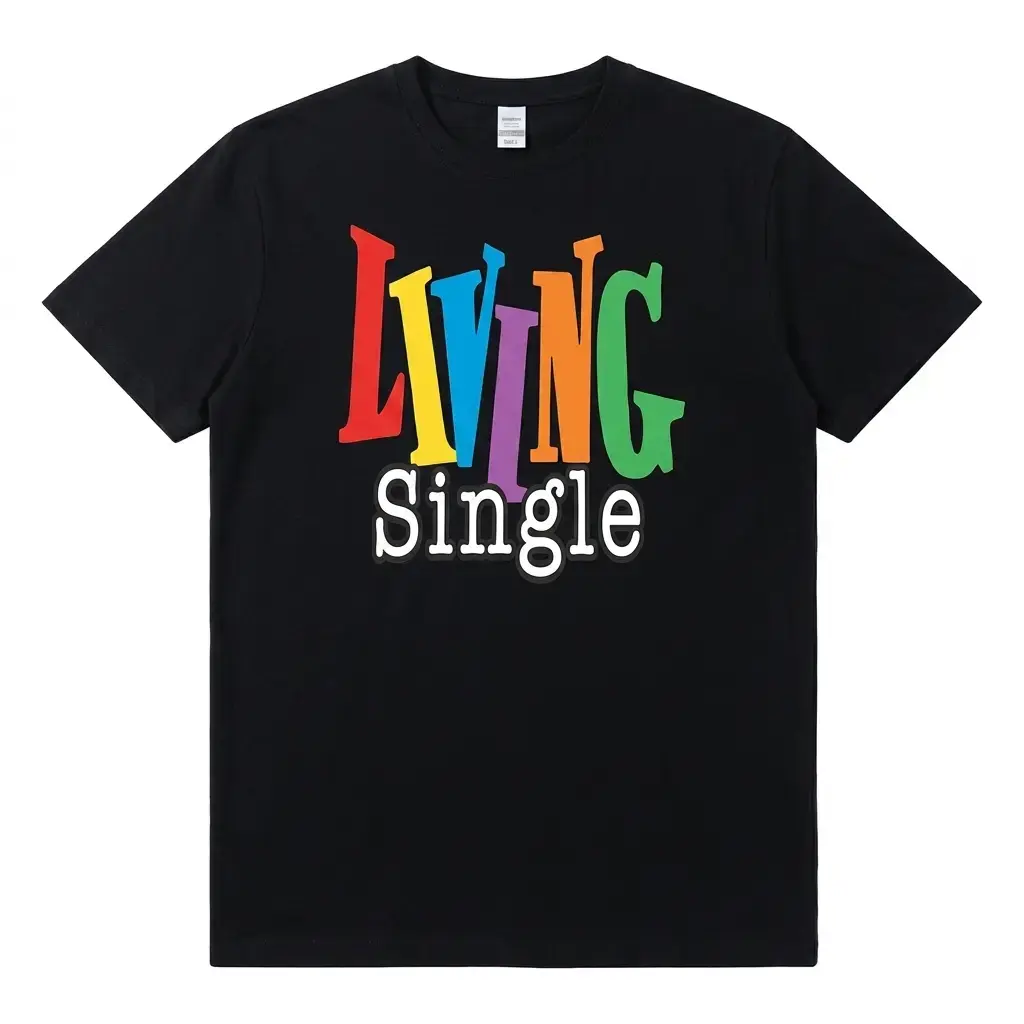 Living Single Graphic Cotton T-Shirt - Bright Colored Lettering, Menswear, Unisex, casual style, distinctive text