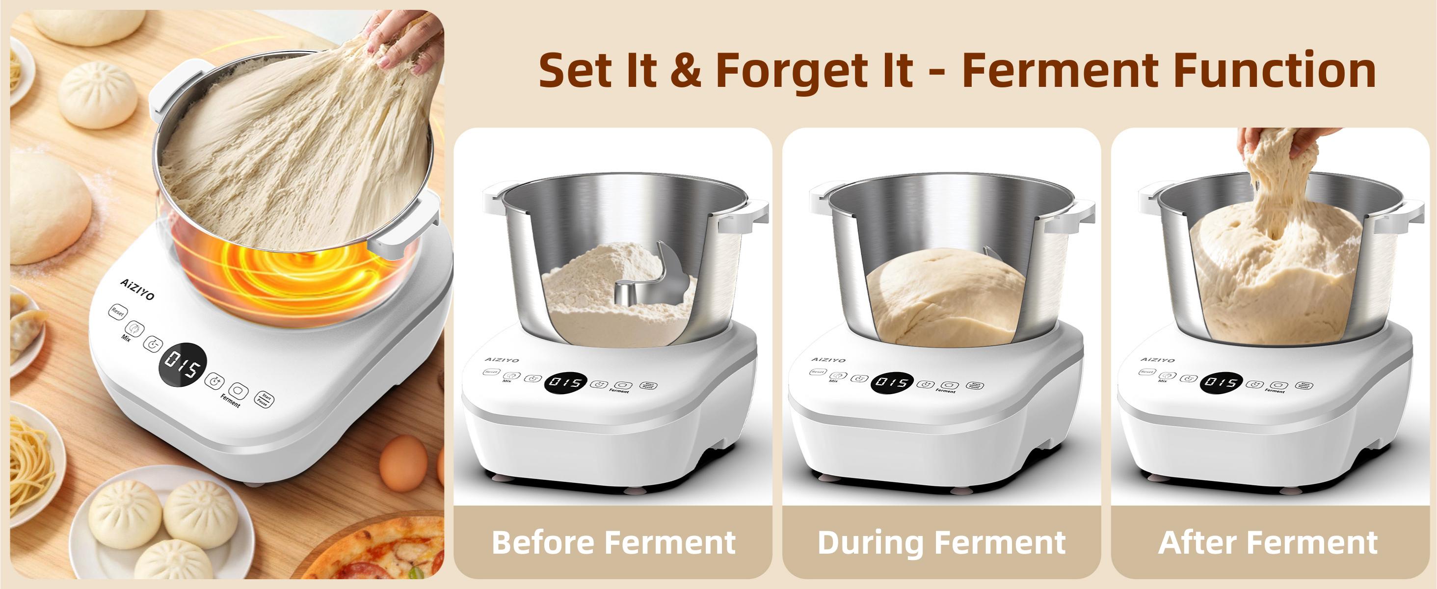 AIZIYO DoughChief 7Qt Electric Dough Mixer with Ferment Function, Dough Maker with 304 Stainless Steel Bowl, Microcomputer Control, Face-up Touch Panel, Easy To Clean for Bread & Pizza