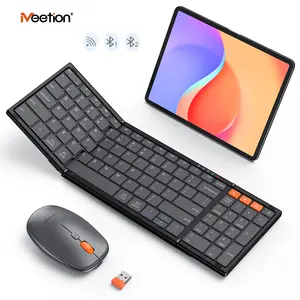 MEETION Foldable Keyboard and Mouse, Folding Portable Wireless Keyboard Mouse, Full Size Rechargeable 2.4G+Dual Bluetooth Keyboards Combo for Business Travel, for Windows/Mac/iOS/Andriod, iPad/Laptop