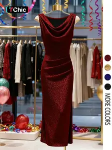 Elegant sleeveless party dress for women, fitted long evening gown, autumn/winter fashion, solid color design, the perfect choice for parties.