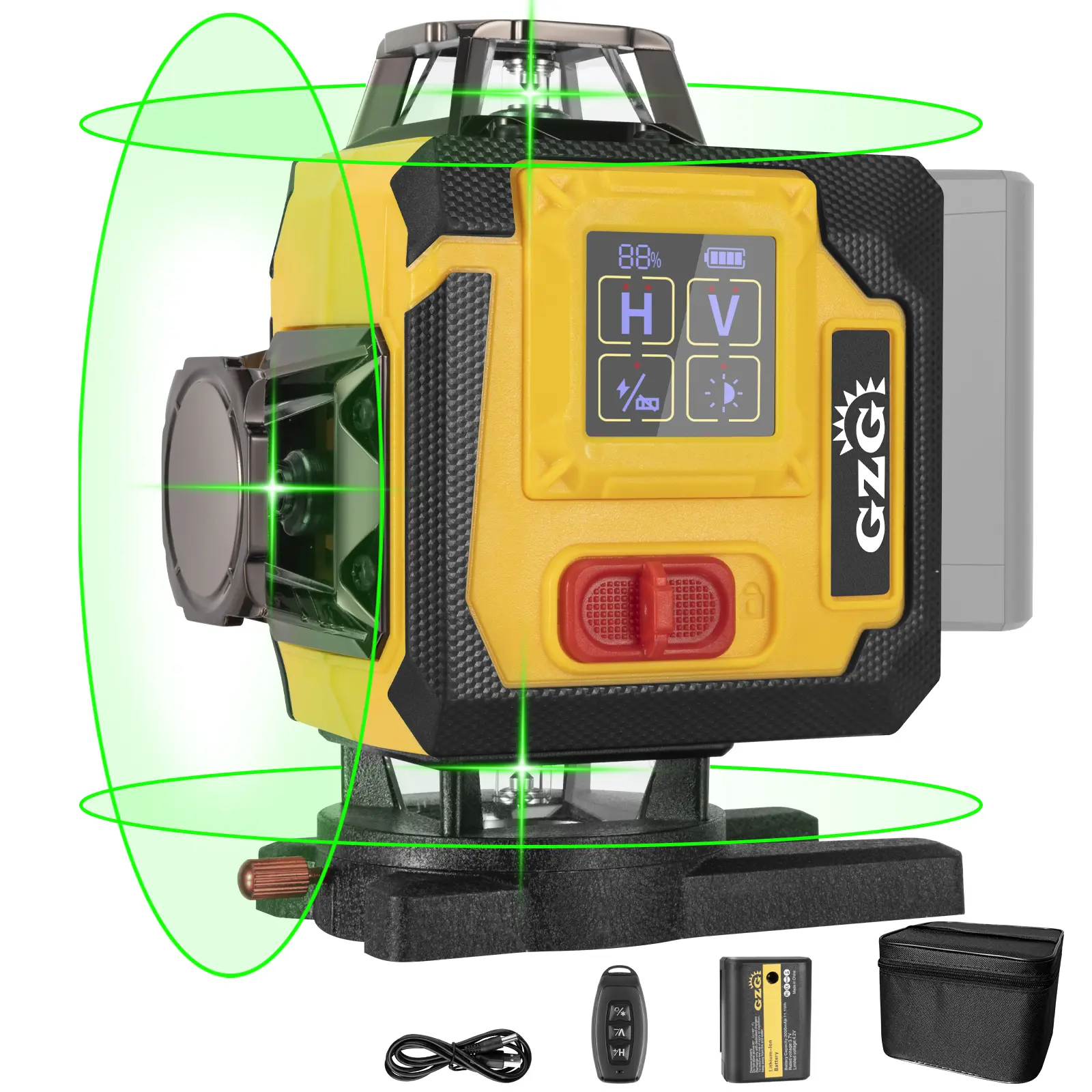Laser Level 360 3D Self-Leveling, 16 Cross Lines, Magnetic Base, Lithium-Ion Battery, Round Charging Port, Construction Tool