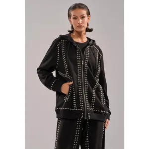 ASHLEY STUDDED ZIP UP SWEATSHIRT