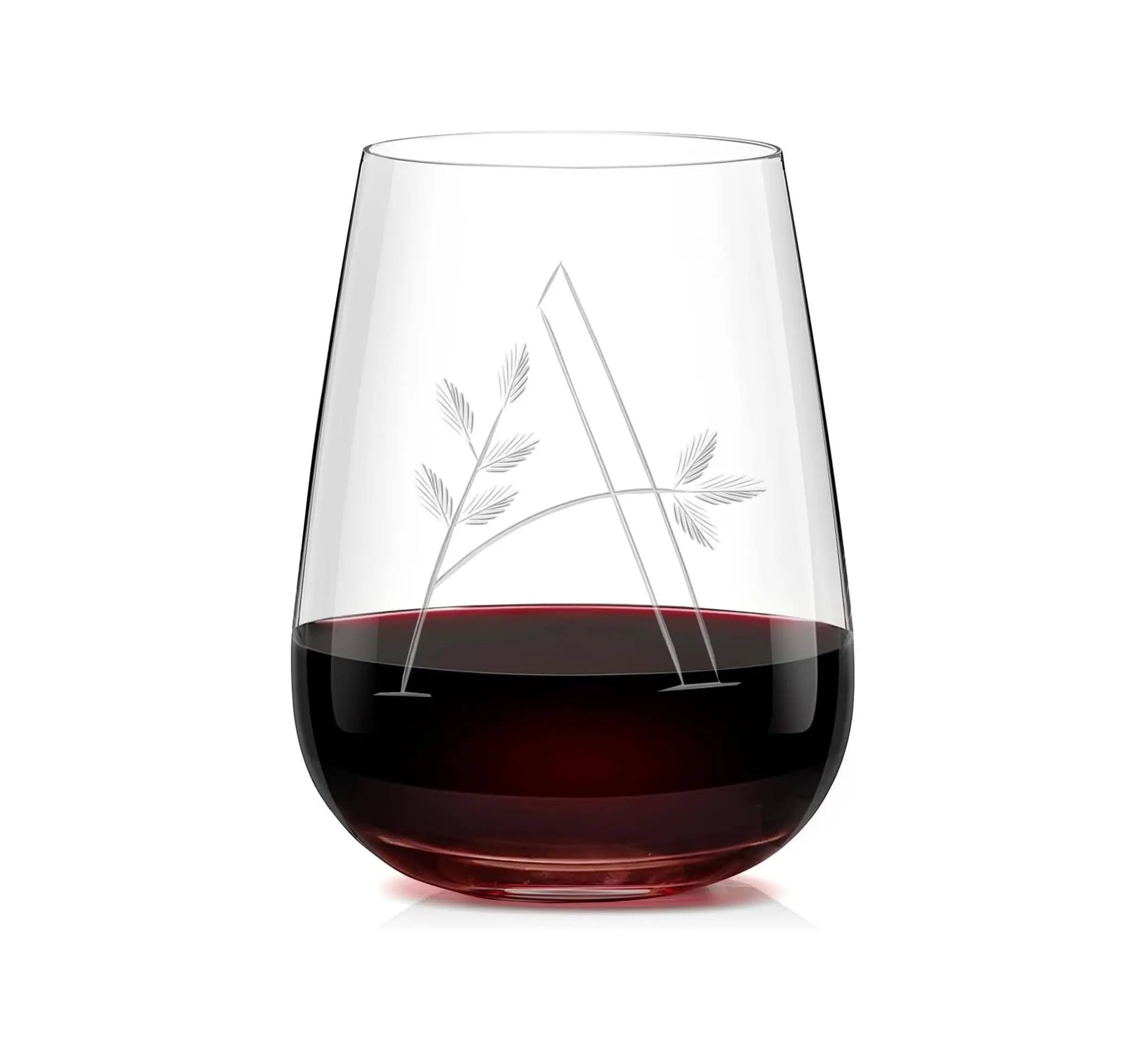 Hand-Carved Crystal Stemless Wine Glasses - Exquisite Hand-Blown Red Wine Tumblers - Personalized Letter A Initial Engraving -Gift Packaging Ideal for Moms, Sisters, Wives - 16 Oz
