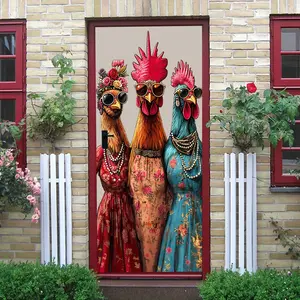 2pcs Fashion Retro Cartoon Rooster Wall Stickers Creative Home Decor Decals Self Adhesive Removable Animal Pattern Art Wall Decor for Living Room Bedroom Door  Collage Self-Adhesive Door Sticker