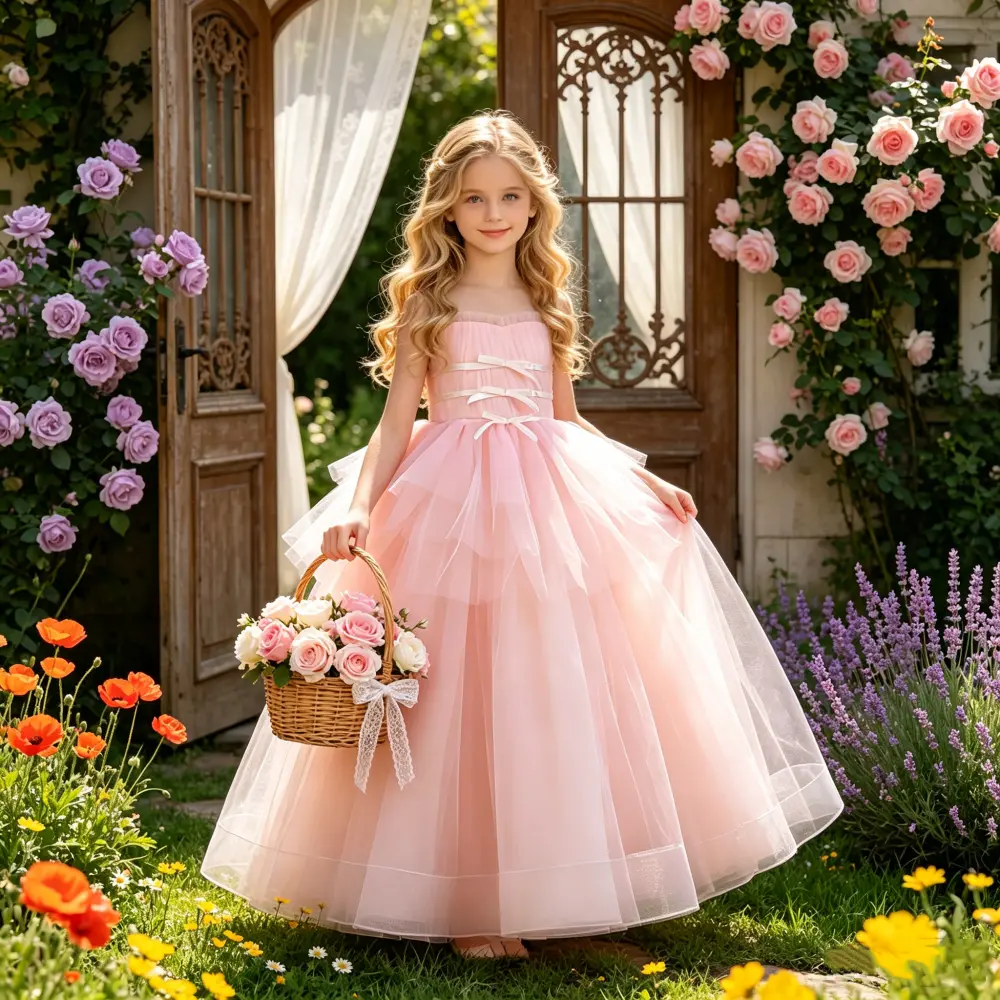 298 Girls Princess Dress Fashion Flower Formal Girls Dress Birthday A-Line Wedding Floral Princess Long Evening Dress