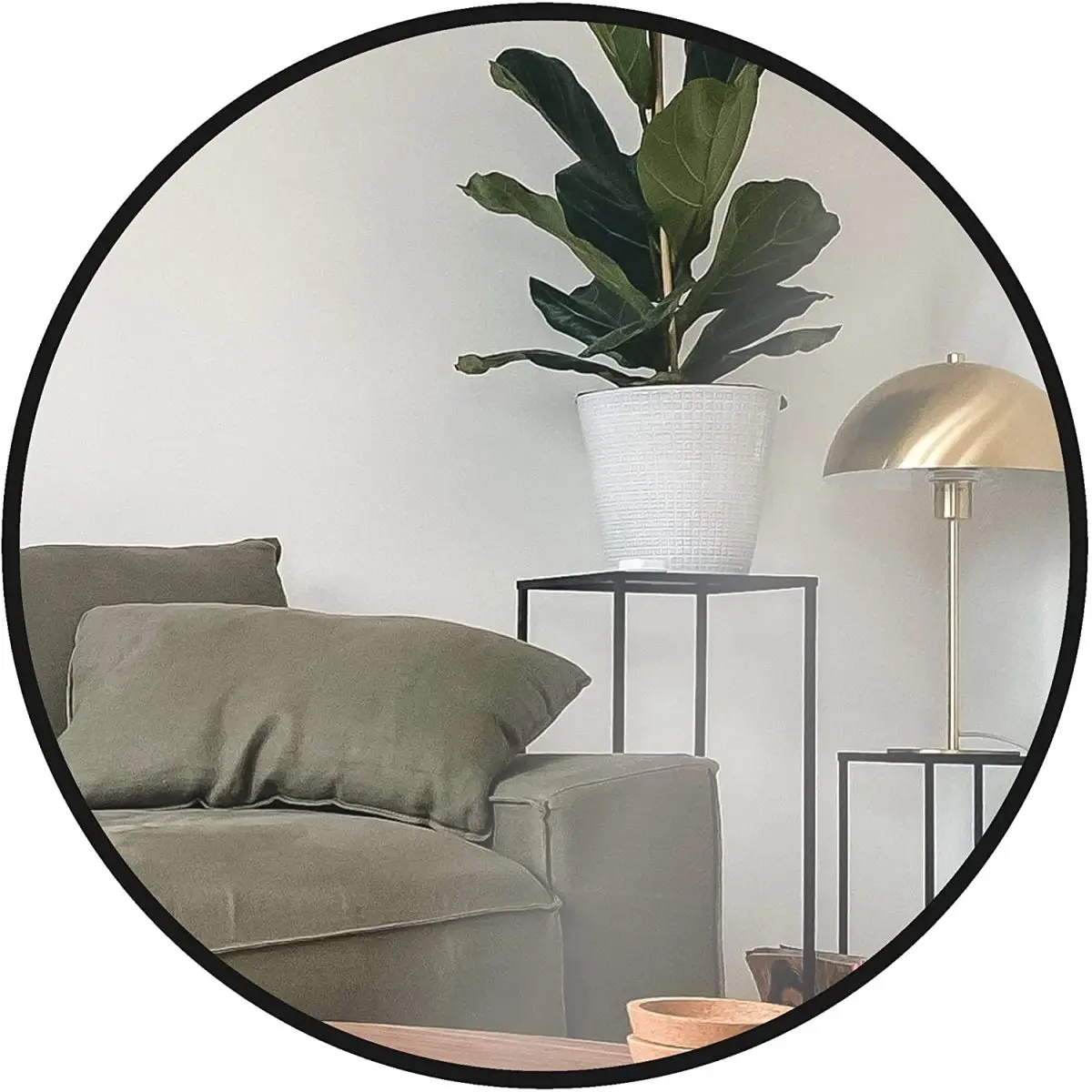 24 Inch Black Metal Framed Round Bathrrom Mirror for Wall