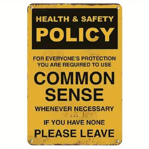 Vintage Health & Safety Policy Sign, Retro Metal Sign, Common Sense Sign, Vintage Plaque Decor, Wall Decor for Home, Bar, Studio, Garage, Room Decor, Vintage Garage Signs, Wall Art Plaque